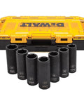 Tough Box 7 Piece Half Inch Deep Drive Impact Socket Set With Direct Torque Technology Heat Treated CR 440 Steel High Visibility