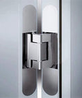 Close-up of Hidden 6 Inch White Door Hinges Set Of Two With 180 Degree Swing And 3 Way Adjustable Butt Hinge Design