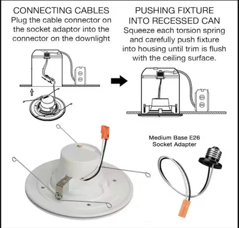 Installation guide for 6 Inch Integrated LED Recessed Downlight With Night Light Trim, 11W 670 Lumens, Wet Rated.