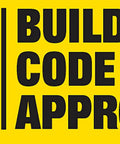 Yellow and red label, text 'ESR 3164 Building Code Approved' indicating compliance with building codes.