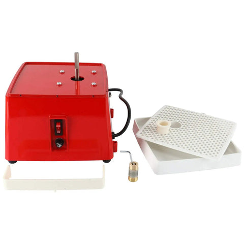 Industrial Mini Portable Stained Glass Grinder with Diamond Bit for Glass Art and Craft Projects in red casing, components visible.