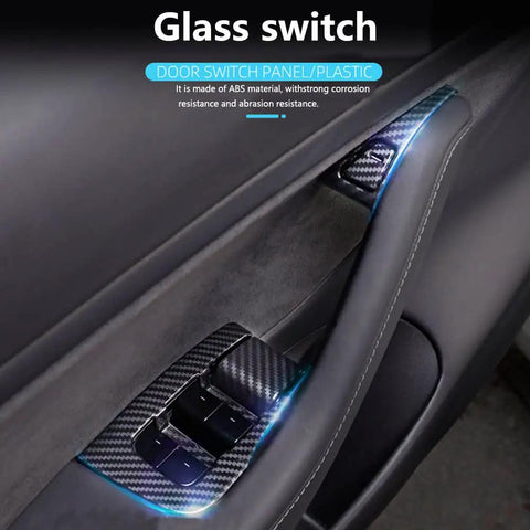 Installed Carbon Fiber Interior Window Switch Panel Covers Trim Decoration Kit For Tesla Model 3 2017-2023 And Model Y 2020-2023