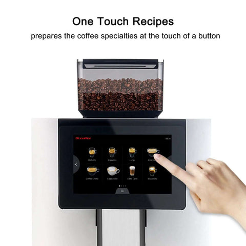 Touchscreen control of Automatic Espresso Machine With Auto Clean And LatteGo Milk System, coffee options displayed on screen.