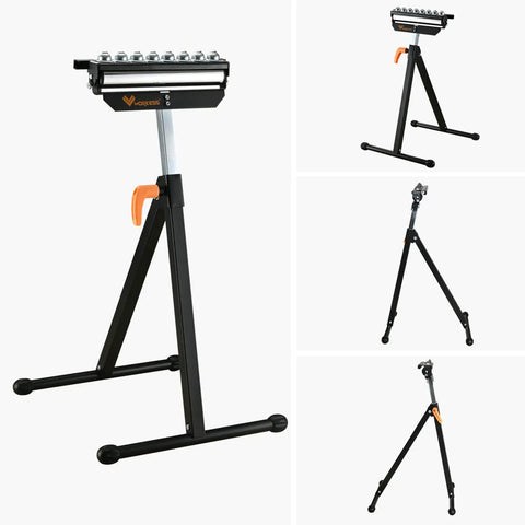 Three In One Roller Stand For Woodworking With 132 Lb Load Capacity And Outfeed Roller, Adjustable Height, Steel Base