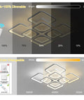 Dimmable Flush Mount LED Ceiling Light with Remote Control showing dimming and color temperature options.