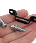 100 Piece Concealed Furniture Fasteners For Floating Shelves And Bookcases Featuring Cold Rolled Steel And Tough Plastic Clips shown in hand.