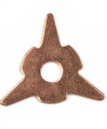 Star-shaped copper pad from Copper Plated Welding Washer Pads Set For Auto Sheet Metal, 50 Mixed Pads In Triangular And Star Shapes.