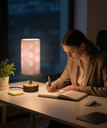 Dope Dog Paw Print Watercolor Bedside Lamp With 3 Way Dimmable Touch Control And Built In Charging Station illuminating a desk