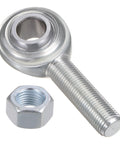 Half Inch Rod End Bearing With 1/2-20 UNF Right Hand Thread, Jam Nut, Cast Iron Body, And Hardened Bearing Steel Ball Joint For Built-To-Last, Long-Lasting Linkage And Smooth, Precise Motion In Machinery And Automotive Applications. Threaded rod end bearing with jam nut