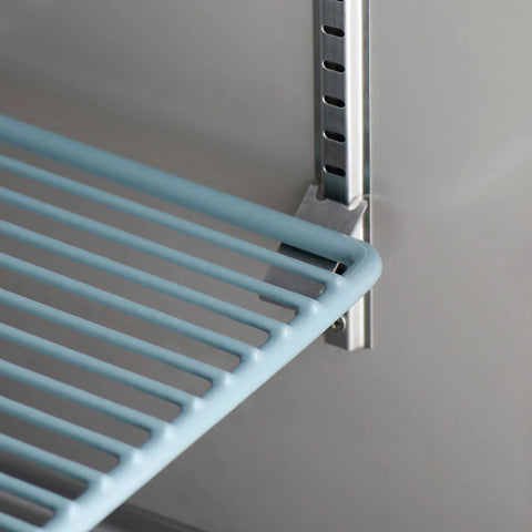 Close-up of epoxy shelf in Commercial Two Door Reach In Freezer 54 Inch Wide 47 Cubic Foot Capacity Stainless Steel Double Door Cold Storage.