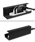 Under Desk Cable Management Tray 2 Pack 17 Inch Cord Organizer No Drill Alloy Steel Heavy Duty Desk Wire Tray in use
