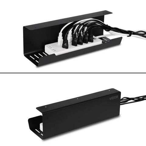 Under Desk Cable Management Tray 2 Pack 17 Inch Cord Organizer No Drill Alloy Steel Heavy Duty Desk Wire Tray in use