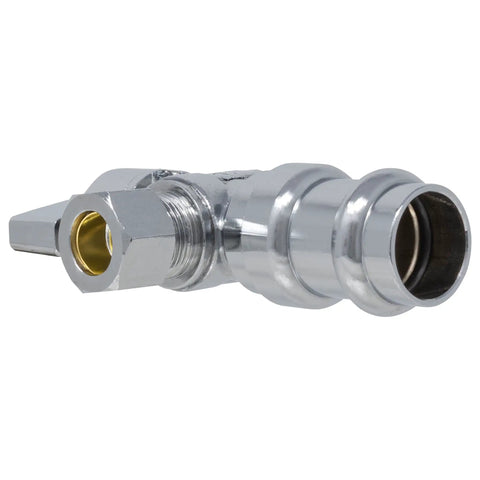ProPress Angle Stop Valve 1/2 In Press x 3/8 In Compression, Heavy-Duty Lead-Free Brass Plumbing Shutoff, chrome finish