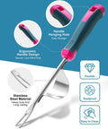 Stainless Steel Weed Puller Tool With Leverage Base And V Shaped Forks For Deep Root Removal And Easy Weeding Ergonomic Soft Grip Hand Weeder For Garden And Lawn with ergonomic handle and rustproof features.