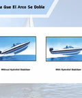 Comparison of boat without and with Whale Tail Hydrofoil Stabilizer For Small Outboards 40 To 350 HP Silver Finish Boost Handling Thrust And Stability Game Changing Cut Planing Time Keeps Boat On Plane At Low Speed Fits Most 40 To 350 HP Motors