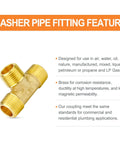 Two Pack Brass Male Tee Pipe Fitting T Adapter Three Way NPT Connector One Eighth Inch Brass Tee Fitting for Plumbing Systems