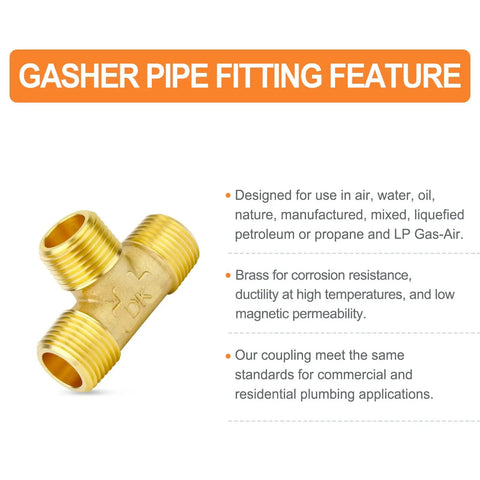 Two Pack Brass Male Tee Pipe Fitting T Adapter Three Way NPT Connector One Eighth Inch Brass Tee Fitting for Plumbing Systems