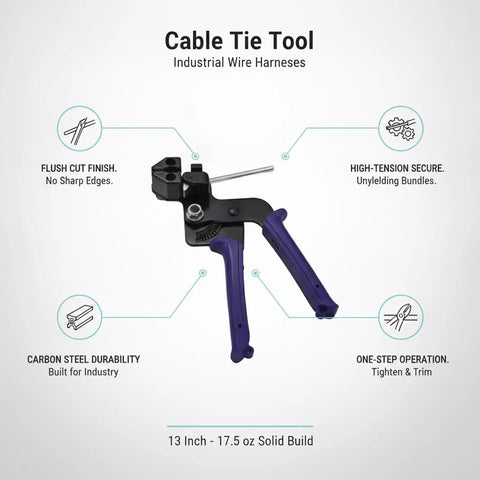 Cable Tie Tool For Quick Tensioning And Cutting With Carbon Steel Pliers, 13 Inch For Industrial Wire Harnesses And High Tension Jobs