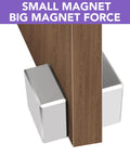 Neodymium block magnets, two 40x40x20 mm units mounted on a wooden table leg