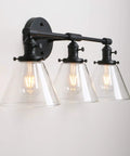 Three Light Dope Vintage Industrial Wall Sconce With Funnel Flared Clear Glass Shade In Black Finish E26 Base Bulb Not Included