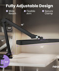 Ultra Bright 2500 Lumen LED Task Lamp With 22 Inch Wide Shade For Nail Tables, Crafts, Workbenches, And Office Eye Caring 6500K