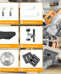 Accessories for Eight And A Quarter Inch Sliding Miter Saw With Laser Guide including carbon brush, hex wrench, TCT saw blade.