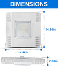 Dimensions of Super Bright 150W LED Canopy Light For Gas Stations And Carports, front and side view with measurements.
