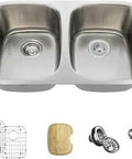 Undermount Stainless Steel 29 And A Quarter Inch Double Bowl Kitchen Sink With Accessories, Beefy 16 Gauge 304 Grade Durable Design, Deep Bowls, Wide Curved Corners, Easy Install And Cleanup