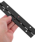 Heavy Duty Iron Piano Hinges Set For Doors And Cabinets, 6 Inch Continuous Metal Hinges held in hand, black finish
