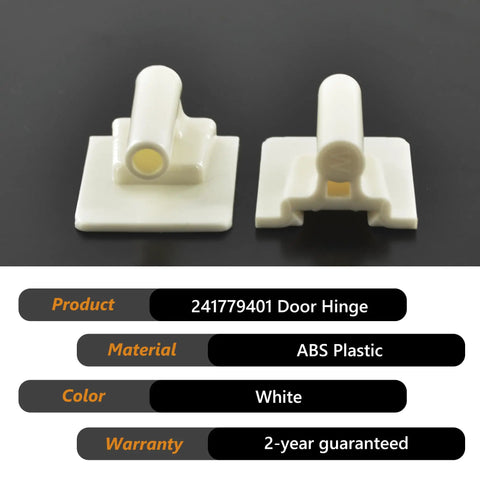 Frigidaire Refrigerator Door Hinge Pin Replacement 241779401, ABS plastic, white, shown front and side views