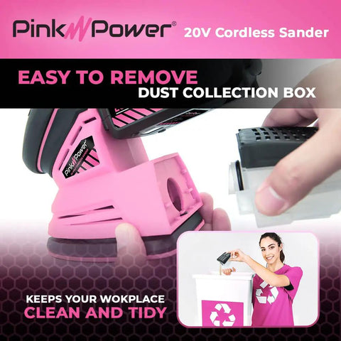 Beast Cordless 20V Detail Sander For Woodworking shown with removable dust collection box; ergonomic handle visible