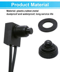 Close-up of Two Pack Waterproof 12V Push Button Switch SPST On Off for RV Motorcycle Auto Car, showing components and materials.