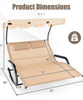 Dimensions of Two Person Outdoor Lounge Chair With Adjustable Canopy, Wheels, Detachable Pillows, Extra Large Double Patio Hammock Bed