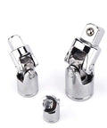 Heavy Duty Universal Joint Set With Flexible Ratchet Extension Bars In Quarter Inch Three Eighth And Half Inch Drive Chrome Vanadium Steel, featuring three sizes.