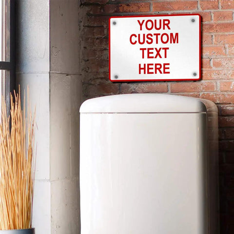 Customizable Aluminum Weatherproof Metal Sign White Red Danger Horizontal Street Sign Personalize Text For Indoor Outdoor Use 10x7 Inches Durable Yard Safety Sign mounted on brick wall