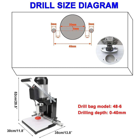 Drill size diagram for No Sweat Hinge Boring Drill For Slick Cabinet Door Woodworking With 2880 Rpm Motor And Adjustable Zero To Forty Millimeter Depth Setup Knockout Precision Hardware Mounting Tool Bad Ass For Weekend Warriors.