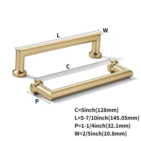 Diagram of 10 Pack 5 Inch Champagne Bronze Cabinet Pulls with dimensions for kitchen and bathroom hardware.