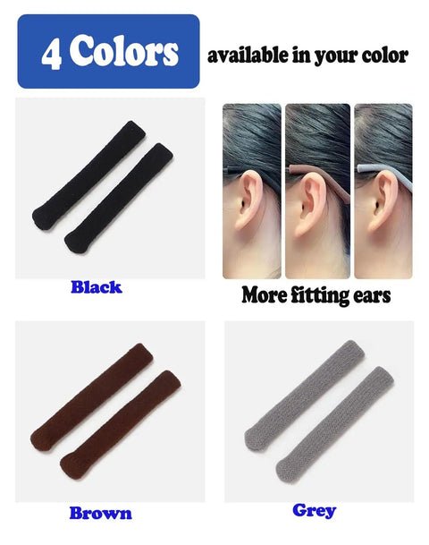 Comfy Soft Cotton Eyeglasses Ear Cushions Set Anti Slip Elastic Temple Tips Sleeve Retainer Grips For Glasses And Sunglasses Skin Friendly 2 Pairs Black, Brown, Grey
