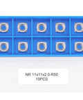 Negative Rake Carbide Inserts With Two Inch Radius Pro Grade For Woodturning Lathe Tools Square Replacement Cutters 11x11x2mm Fits EWT Ci2 Roughers Ideal For Resin And Hardwoods 10 Pcs in blue tray, top view.