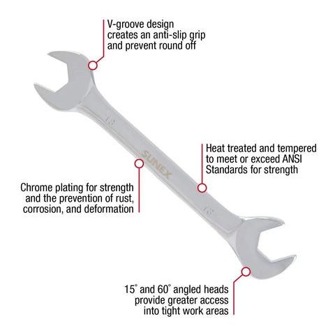 Metric Angle Wrench Set 6mm To 19mm, 14 Piece Fully Polished Pro Grade Alloy Steel with labeled features and angled heads