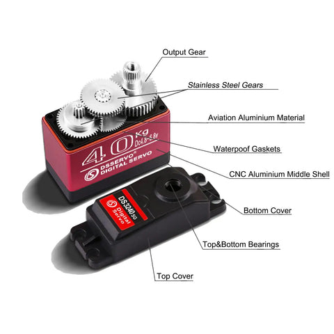 Beefy 40 Kg Digital RC Servo With Waterproof Full Metal Gear DS3240MG High Torque Steering Servo For One Eighth And One Tenth Scale RC Crawlers And Buggies 270 Degree Control 500 To 2500 Microsecond PWM Four Point Eight To Six Point Eight Volts