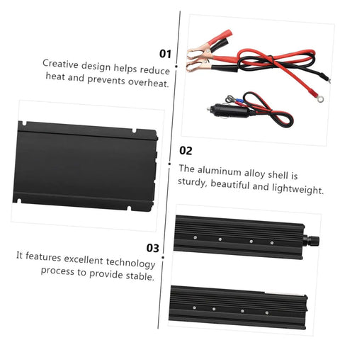 Heavy Duty Car Power Inverter With Led Digital Display And Us Plug For Vehicle And Home Use Aluminum Alloy Shell lightweight design with cable connections.