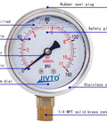 Glycerin Filled 2 Inch Dial Pressure Gauge Dual Scale 0 To 160 Psi Bar Kpa With Brass One Quarter Inch Npt Connection