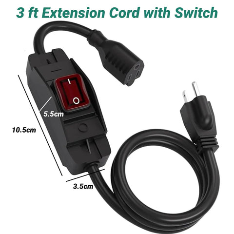 Rough And Ready Heavy Duty Extension Cord With Switch Waterproof 3 Prong Outdoor Power Cable Rated 15 Amp And 1875 Watt with switch and connectors.
