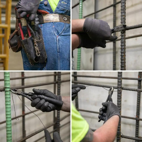 Plier Cushion Grip Kit With Heat Shrink Bands For Slim-Head Ironworker Pliers 201-7CST 2-Pack in use in construction setting