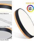 Modern Wood LED Ceiling Light Fixture With Gray Flush Mount Round Ceiling Lamp Non Dimmable 4000K Bright White Light