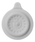 Premium Soft Silicone Bathtub Drain Stopper With Super Strong Suction Cup Locks Water In Fast For Baby Bath Times Easy Peel Grip Gray Tub Plug That Really Slaps For Daily Use, top view, soft gray silicone material.