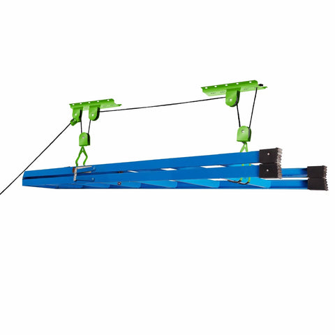 Two Pack Overhead Bike Hangers With Pulley System For Ceiling Garage Storage 100lb Capacity Each Great For Hanging Bicycles Ladders Or Tools In Your Shed Or Basement