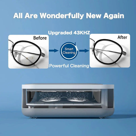 Ultrasonic Jewelry Cleaner Portable Pro Grade Household Cleaning Machine with before and after eyeglasses cleaning results