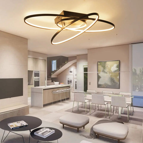 Three Ring Modern Low Profile Flush Mount LED Ceiling Light Dimmable 3000K Warm White 33 Inch Close To Ceiling Fixture